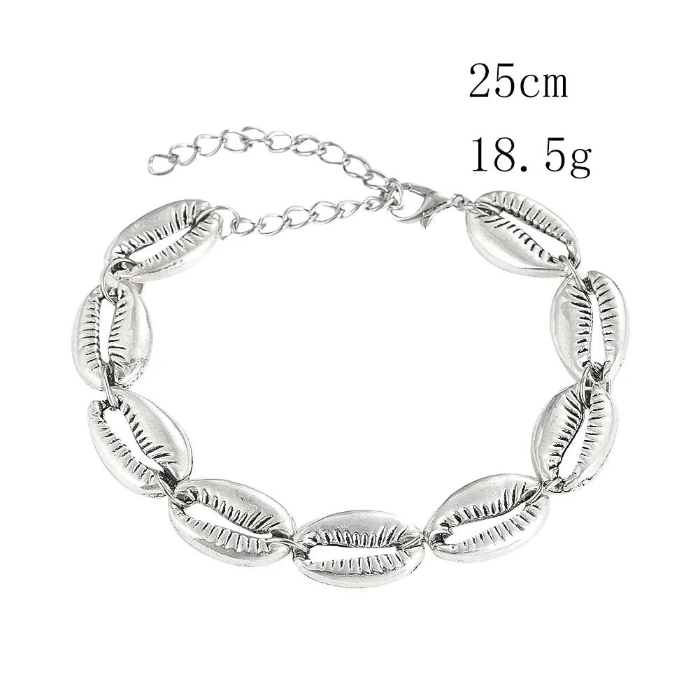 Bohemian Alloy Sea Shell Beads Bracelet for Women Adjustable Rope Bangle Ocean Wristband Statement Summer Beach Jewelry Gifts