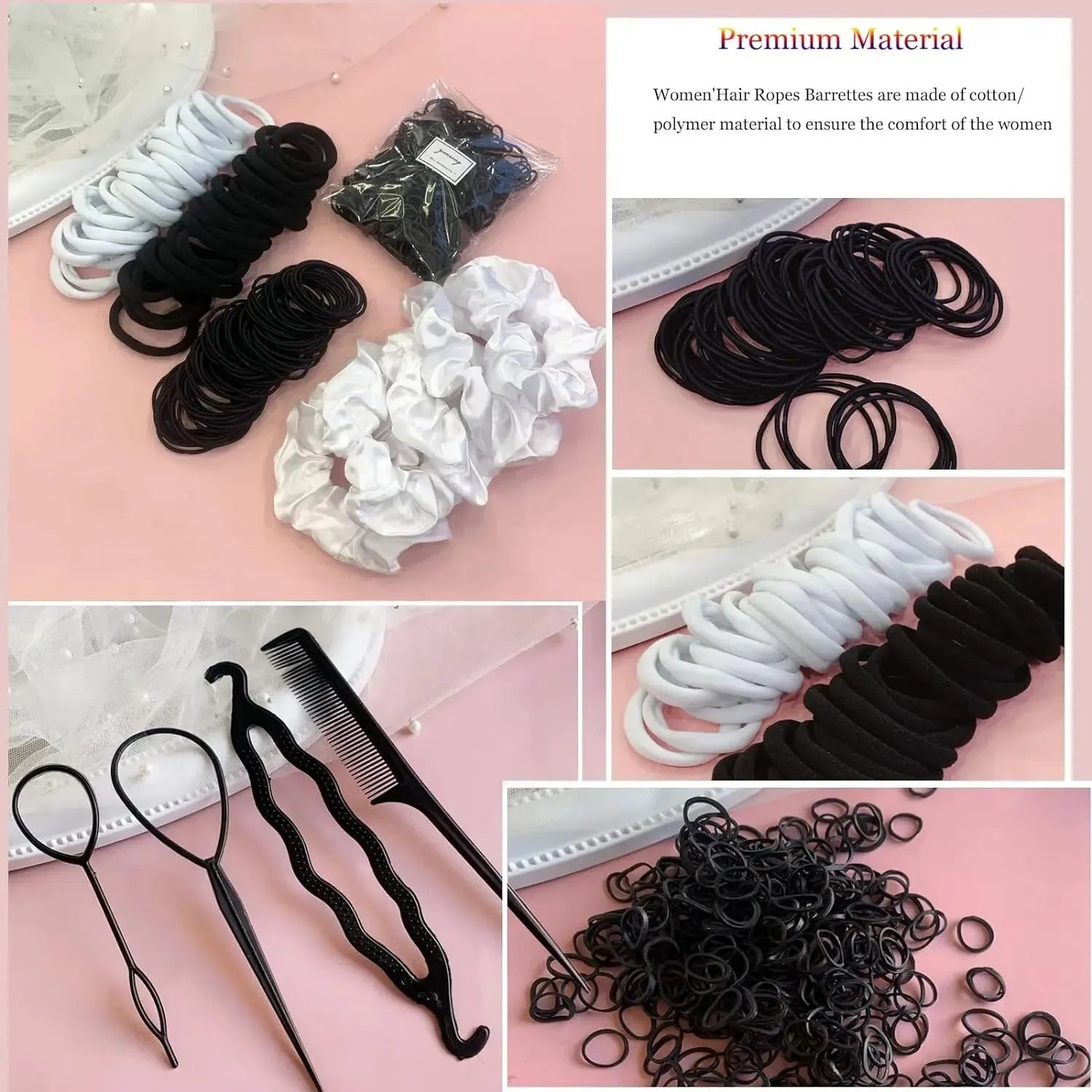 755/1510PCS Hair Accessories Set for Women Seamless Ponytail Holders Hair Bands Scrunchies Girls Variety Rubber Bands Hair Ties
