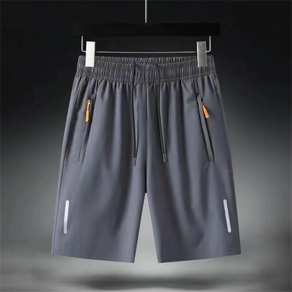 Summer Men'S Ultra-Thin Ice Silk Beach Casual Shorts Jogging Sport Quick Dry Male Zipper Loose Gym Sports Short Pants Sweatpant