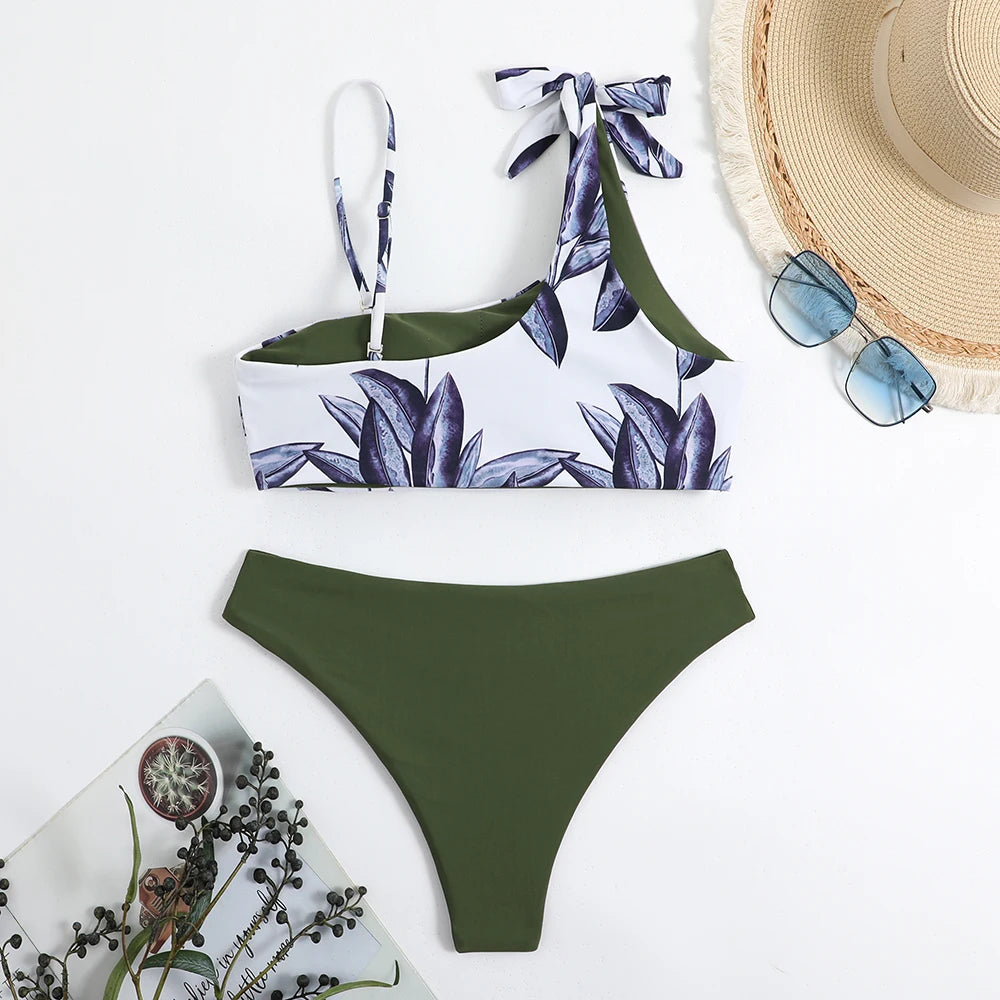 2025 Asymmetric Print String Bikini Set Sexy Swimsuit Women Swimwear Female Bathers Bathing Swimming Swim Suit Beachwear Summer