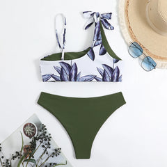 2025 Asymmetric Print String Bikini Set Sexy Swimsuit Women Swimwear Female Bathers Bathing Swimming Swim Suit Beachwear Summer