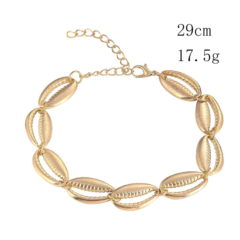 Bohemian Alloy Sea Shell Beads Bracelet for Women Adjustable Rope Bangle Ocean Wristband Statement Summer Beach Jewelry Gifts