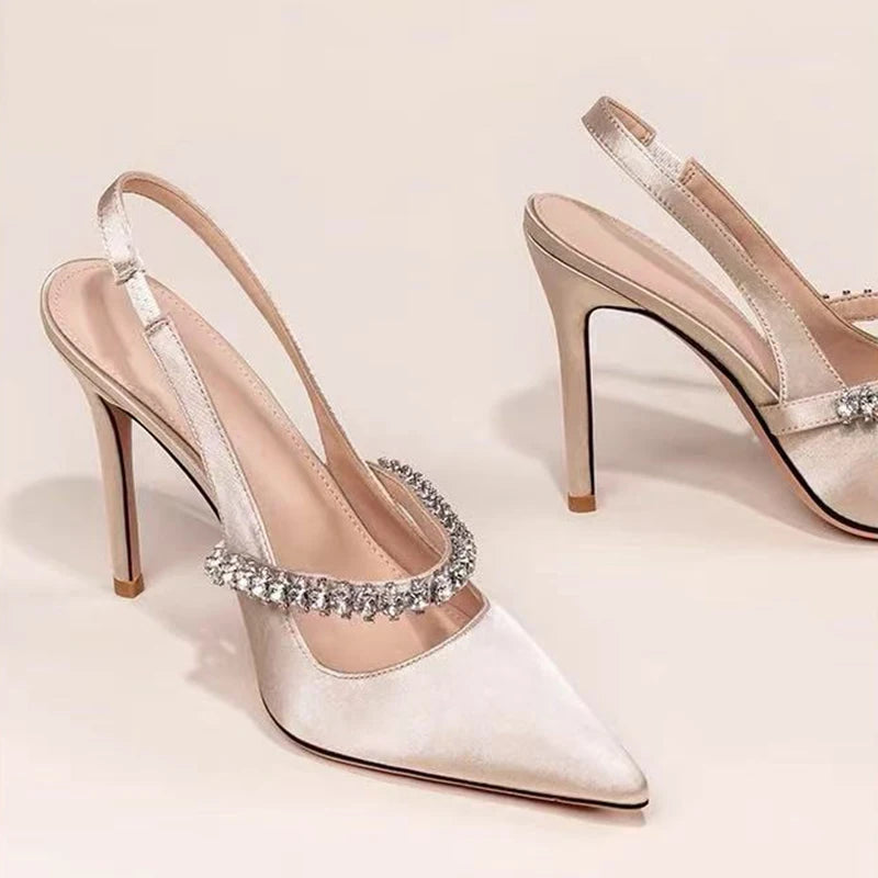 Velvet Suede Diamond High Heels Shoes For Women Brand Nude Pink Closed Pointed Toe Sandals Luxury High-end 7/9cm High Heel Shoes