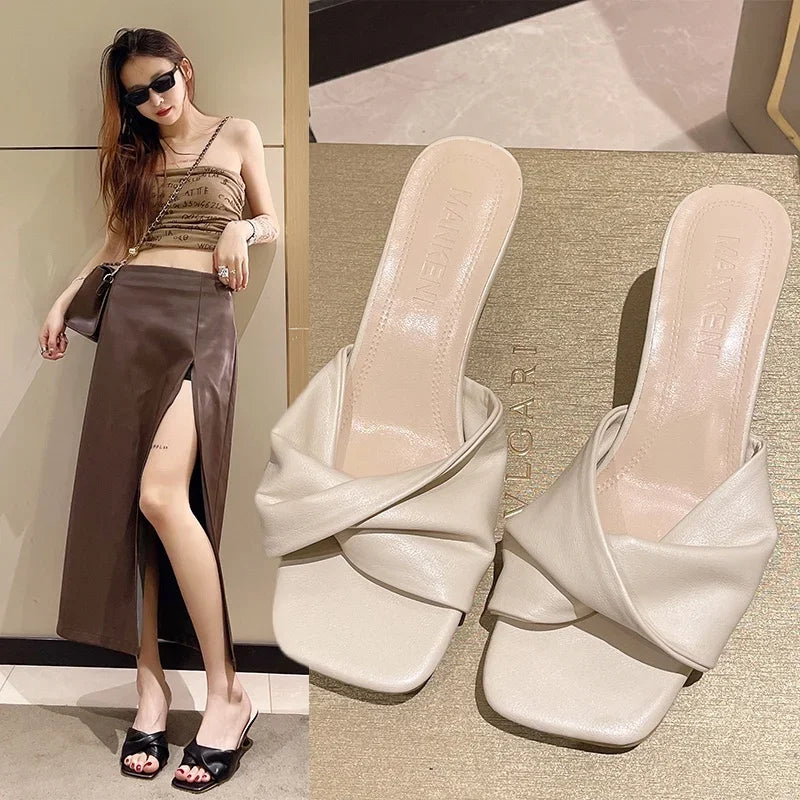 Shoes for Women Modern Slippers Women's Slippers Summer Fashion Shallow Slippers Ladies Outside Med Heels Sandal Female