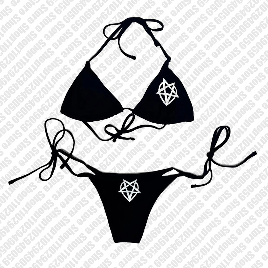 2000s Sexy Y2k Gothic Punk Bodycon Backless Sleeveless Hot Emo Girls Crop Top Summer Bra Push Up Bikini Set Beach Camisole Party