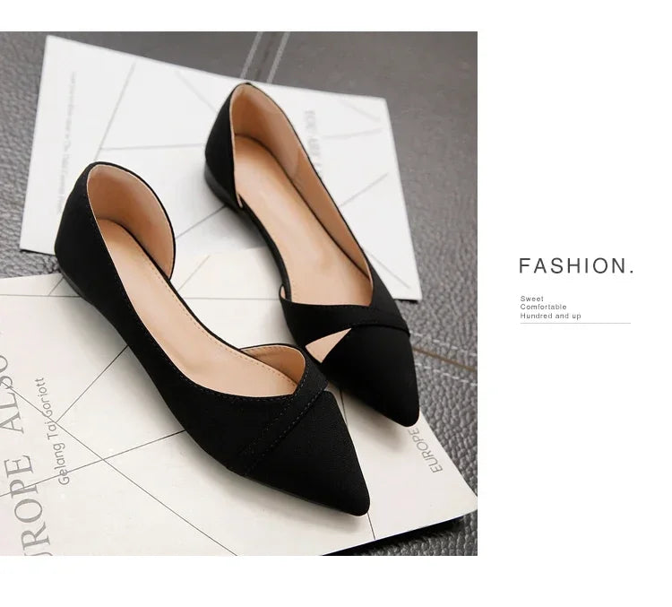 Women Flats Pink Black Pure Color Plus Small Size  35 Large 41 42 43 44 Suede Leather Pointed Toe Office Lady Flat Heel Shoes