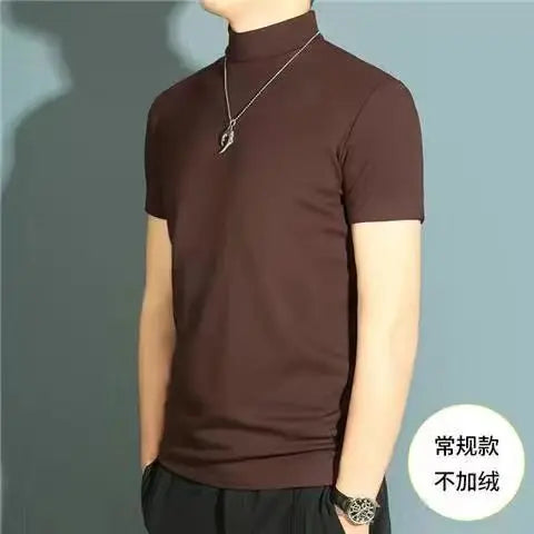 Men's Modal High Neck Short Sleeve T-Shirt Bottoming Shirt Silk Model Golf Wear Luxury Clothing Men's T-Shirt Bottoming Shirt