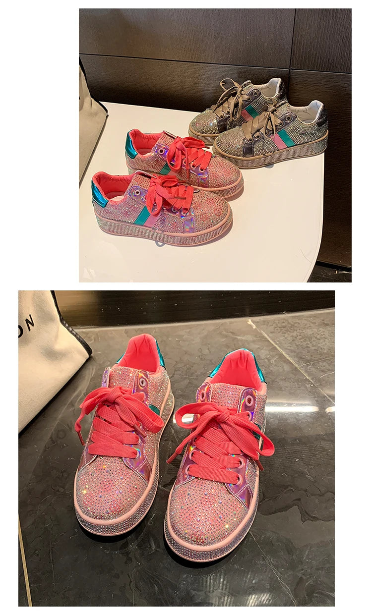 Shoes for Women 2025New Rhinestone Womens Sneaksers Diamond Breathable Luxury Casual Thick Bottoms Dad Sports Shoe Zapatos Mujer