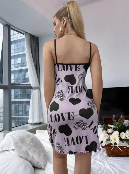 Sexy Lingerie Women Summer Nightgowns Sling Nightdress Fashion Printing Dressing Sleepwear Polyester Milk Silk Night Dress Woman