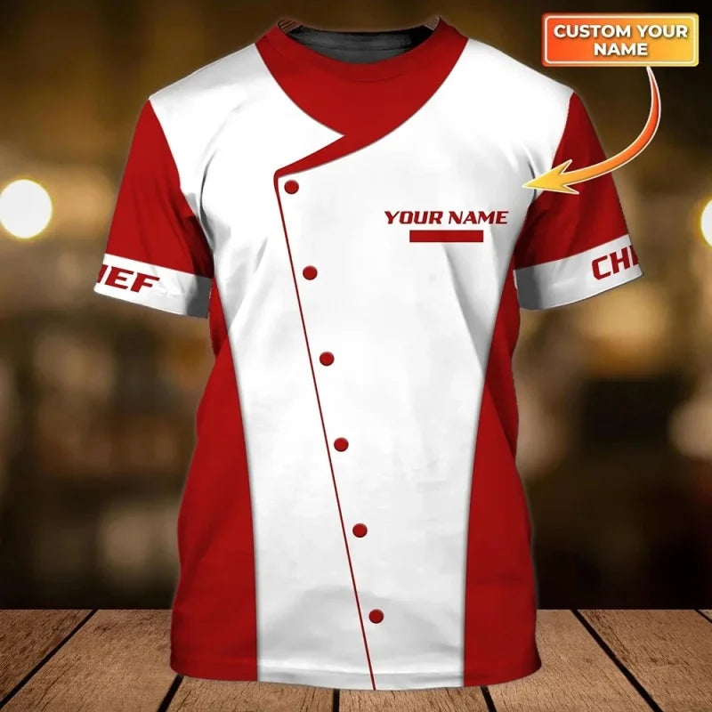 Chef Uniform Pattern T Shirt For Men Customized Name 3D Printed Tees Harajuku Short Sleeve Baggy Street Tops Cool T-shirts