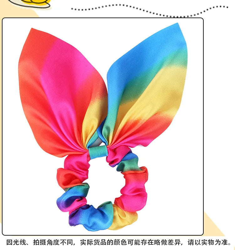 Hair Accessories with Bow Hair Ties Girls Women Elastic Hair Rubber Bands Elastic Rainbow Ribbon Hair Scrunchie Ponytail Holders