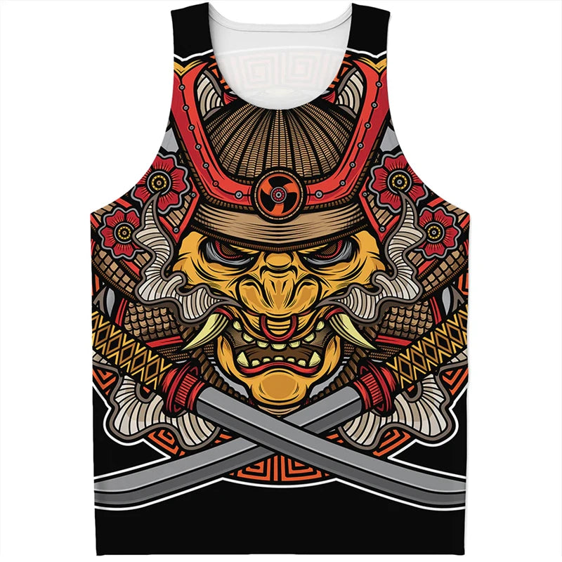 Fashion Japanese Samurai Graphic Mens Tank Tops Summer Trend Streetwear 3D Printed Sleeveless T Shirts Loose Harajuku Kids Vest