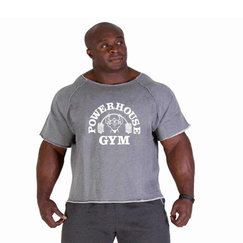 New Hot Sale Men Printed T Shirts Breathable Loose Running Shirt Cotton Tees Bodybuilding Singlet Fitness GYM POWERHOUSE T Shirt