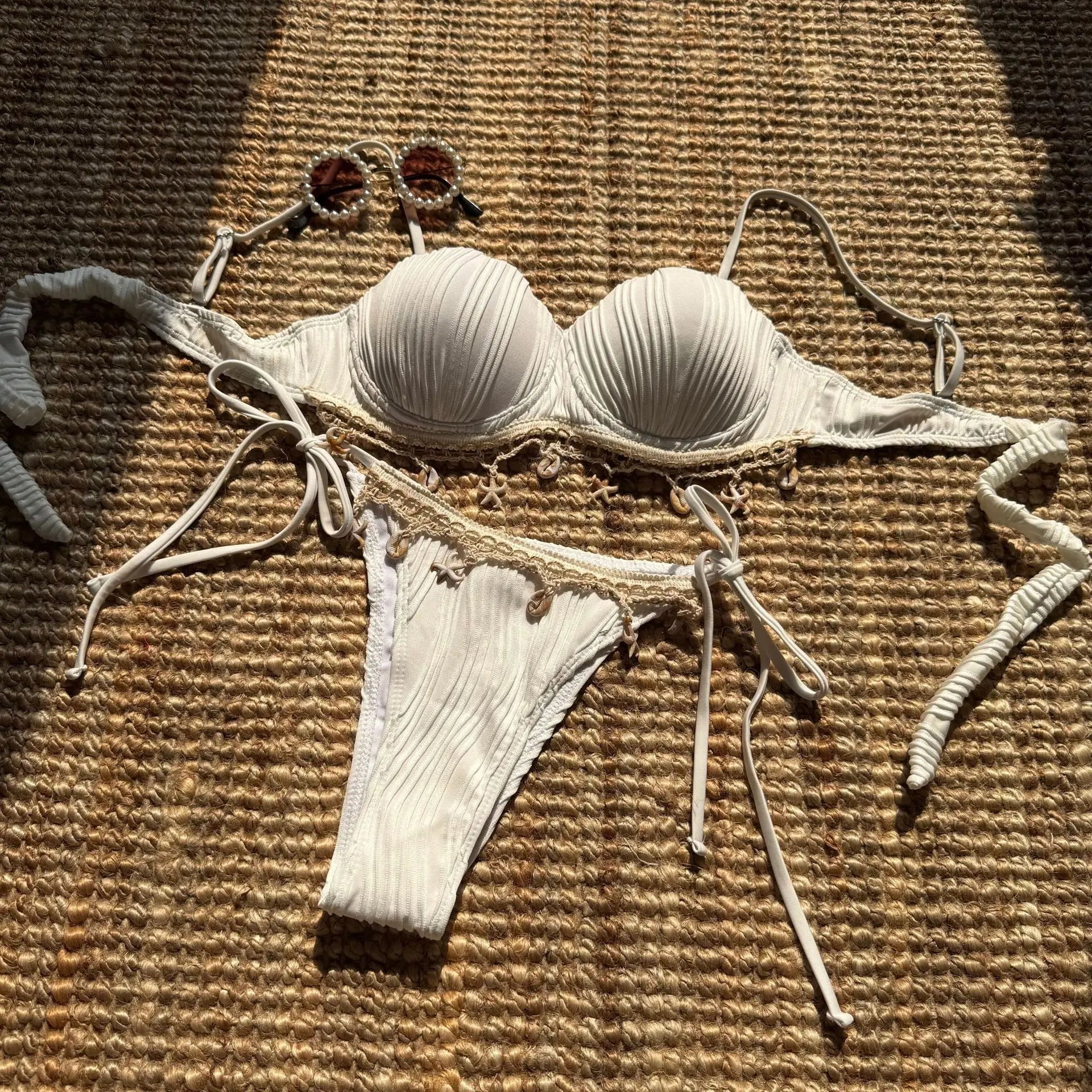2025 new solid color shell petal hard bag split swimsuit swimsuit bikini