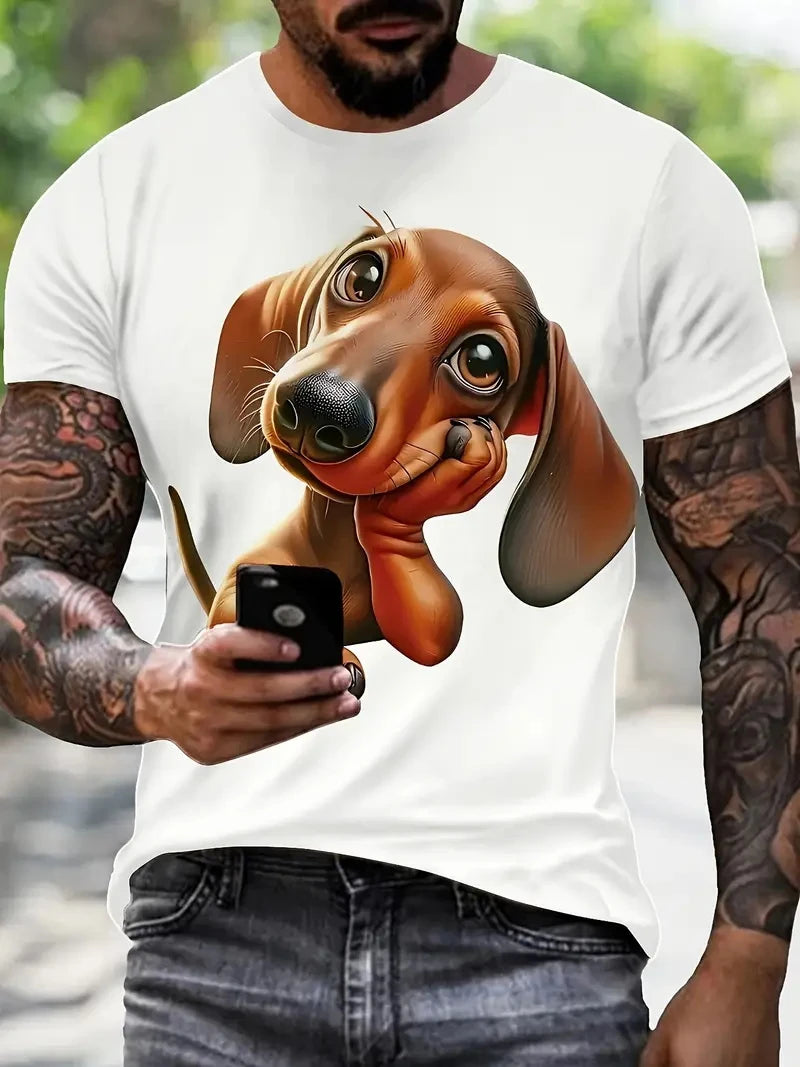 White funny men's T-shirt cartoon 3D printing summer casual short sleeved pullover fashionable T-shirt outdoor men's clothing
