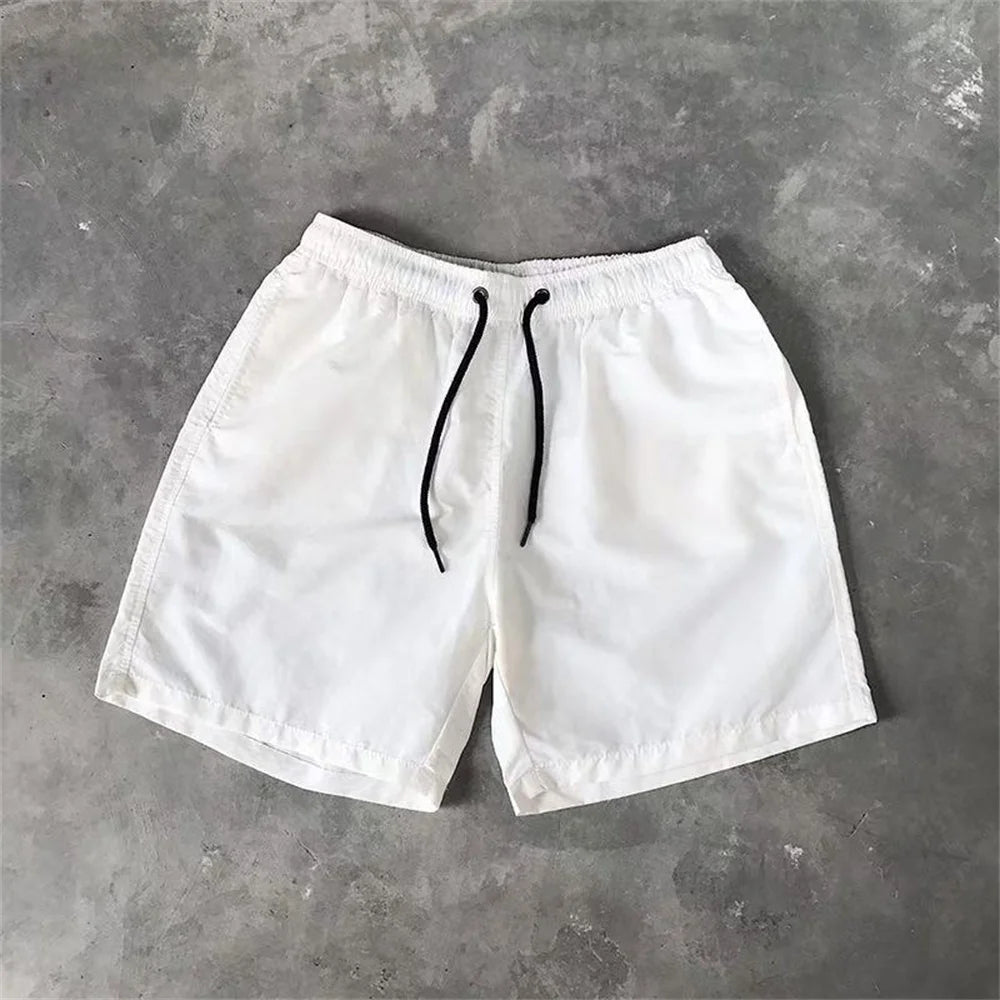 Men‘s Swim Trunks with Side Pockets Summer Casual Solid Color Beach Shorts Quick Dry Lightweight Board Shorts Swimwear Swimsuit