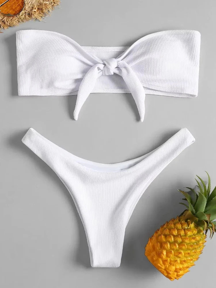 Brazilian Women's Low Waisted Thong Bikini Bottoms Solid Swimwear Red White Black Summer Push Up Bathing Suit for Beach Poolside