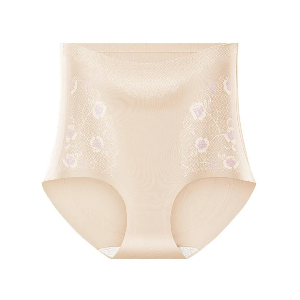 Lingerie Flower Slimming Shapewear Ice Silk High Waist Body Shaping Briefs Underpants Seamless Tummy Control Underwear Female