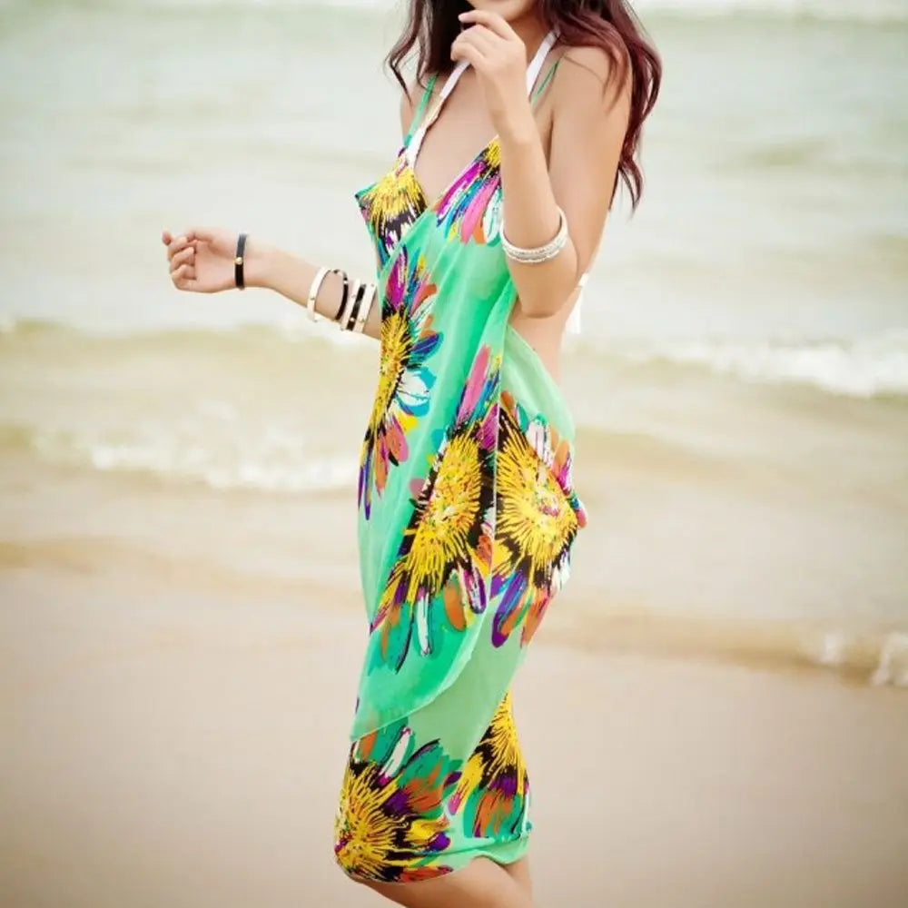 Summer Women Beach Bikini Cover Up Printed Pareo Chiffon Wrap Skirt Sarong Scarf Beachwear Bathing Suit Beach Dress Swimsuits