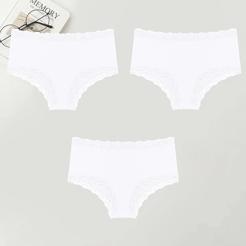 3PCS Women Cotton Lace Underwear Sexy Breathable Solid Panties S-XXL Low-Waist Seamless Briefs Girls Sports Soft Lingerie New