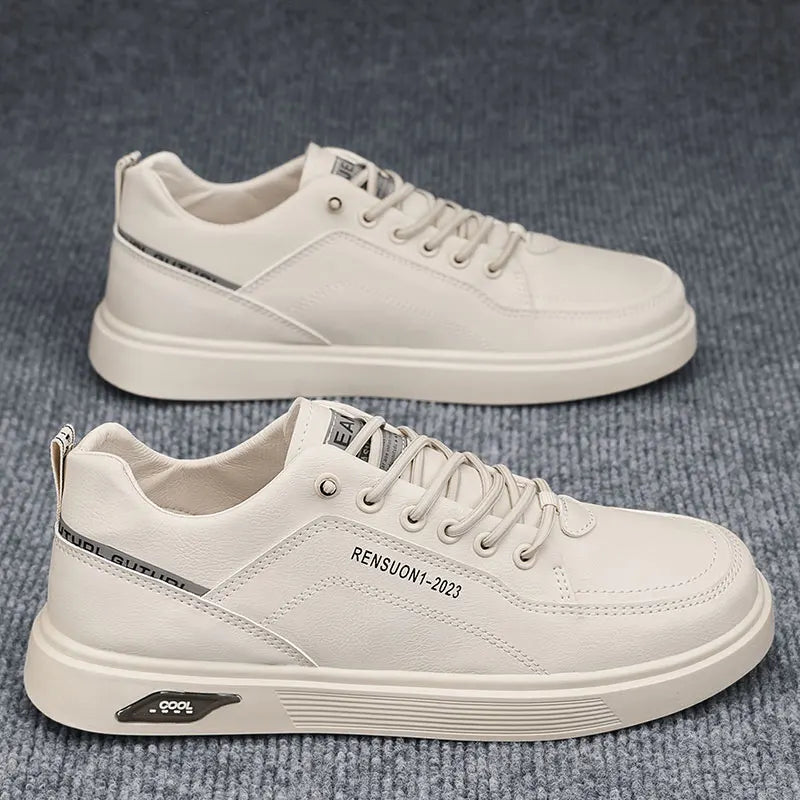 Men's Casual Walking Shoes Lightweight Flat Round Toe Trendy Lace-up New Sporty Style Four-season Color-blocked Board Shoes
