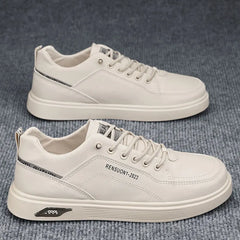 Men's Casual Walking Shoes Lightweight Flat Round Toe Trendy Lace-up New Sporty Style Four-season Color-blocked Board Shoes