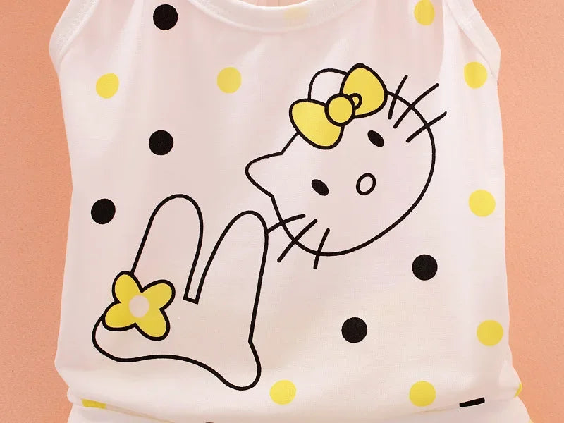 Baby Girls Summer Clothes Sets Infant Children Cartoon Hello Kitty Cotton Sleeveless T-Shirt Vest+Shorts Suits Toddler Clothing