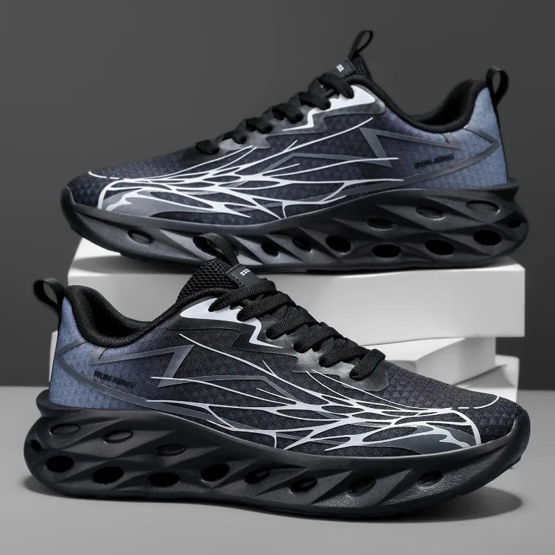 Men's Sports Shoes Thick-soled Air-cushioned Shock-absorbing Simple Lightning-shaped Line Fashionable Design Running Shoes