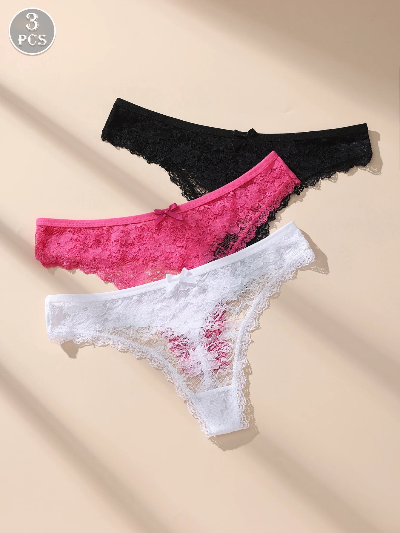 Awesomea 3Pcs Women’s Lace Bow Underwear – Soft Comfortable Low Waist Panties – Breathable Stretchy Seamless Lightweight Briefs