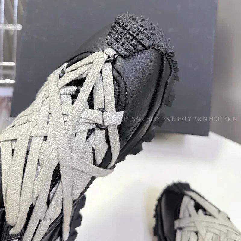 2025 New Platform Sneakers Women  Men  Casual Shoes  Leather Round Toe  lace up Runners Shoes 35-46 Women's Sports Shoes