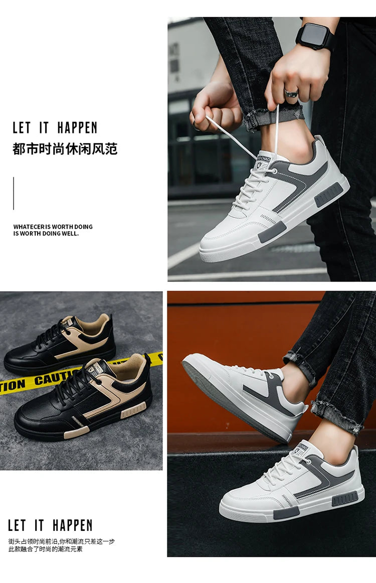 Men's shoes autumn new student board shoes leather surface fashionable sports and leisure shoes outdoor walking shoes large size