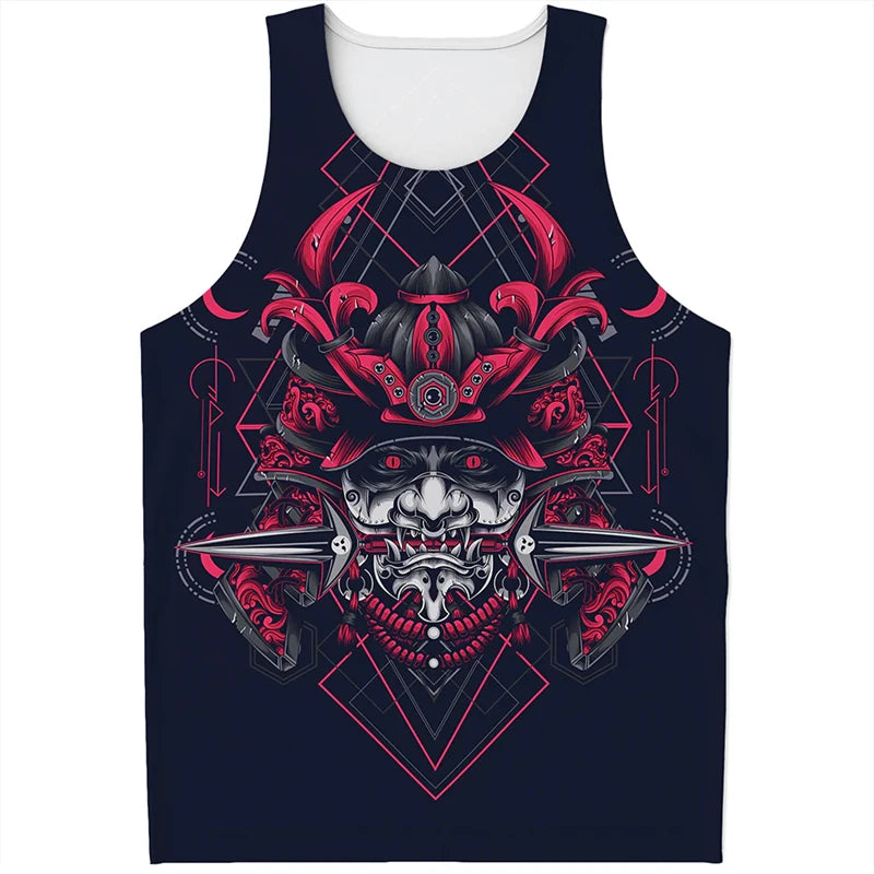 Fashion Japanese Samurai Graphic Mens Tank Tops Summer Trend Streetwear 3D Printed Sleeveless T Shirts Loose Harajuku Kids Vest