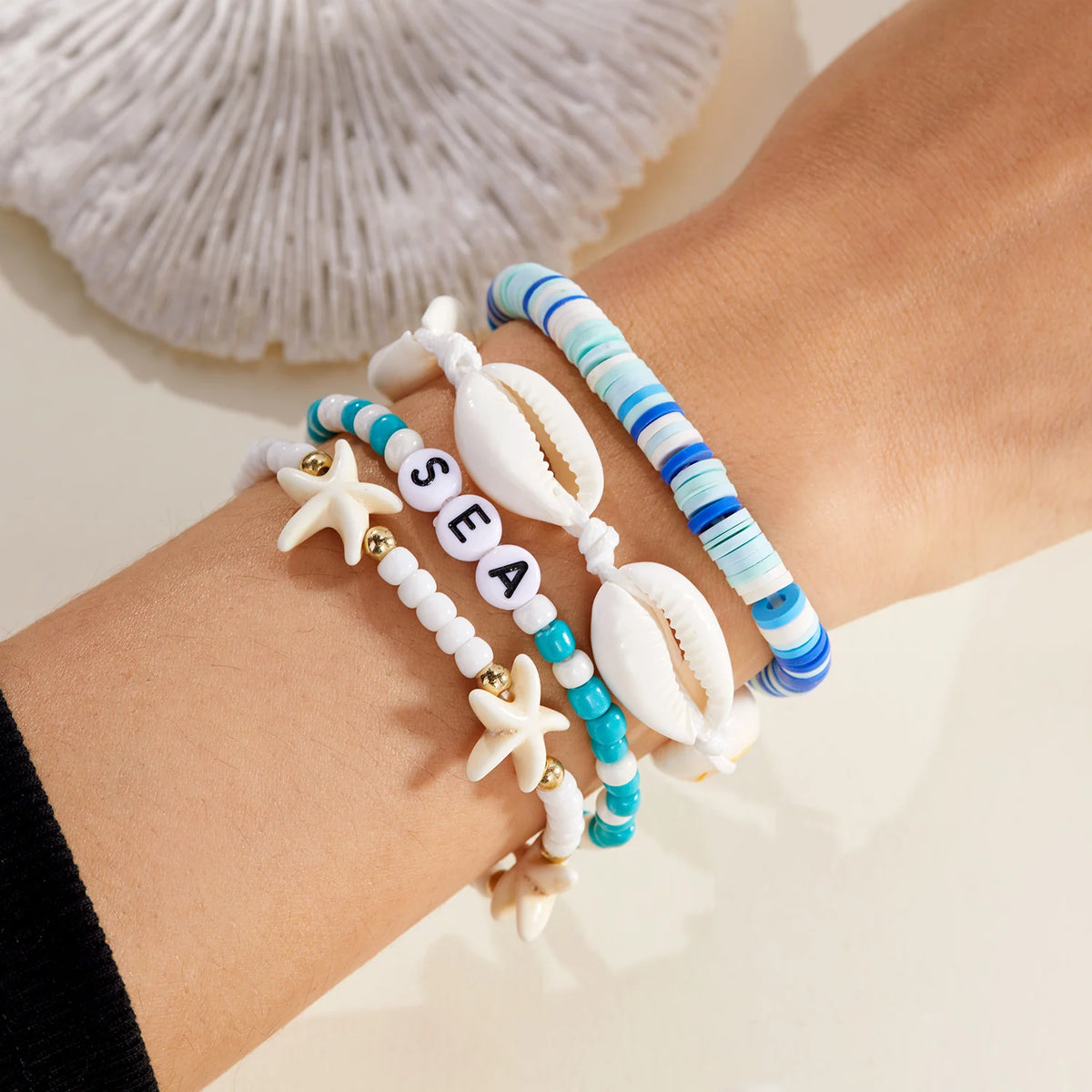 קיץ בוהמי כוכב ים צדף קונכייה צמידי לנשים גברים אופנה צבעוני חרוזים צמיד חוף תכשיטי חג מסיבת אביזרים