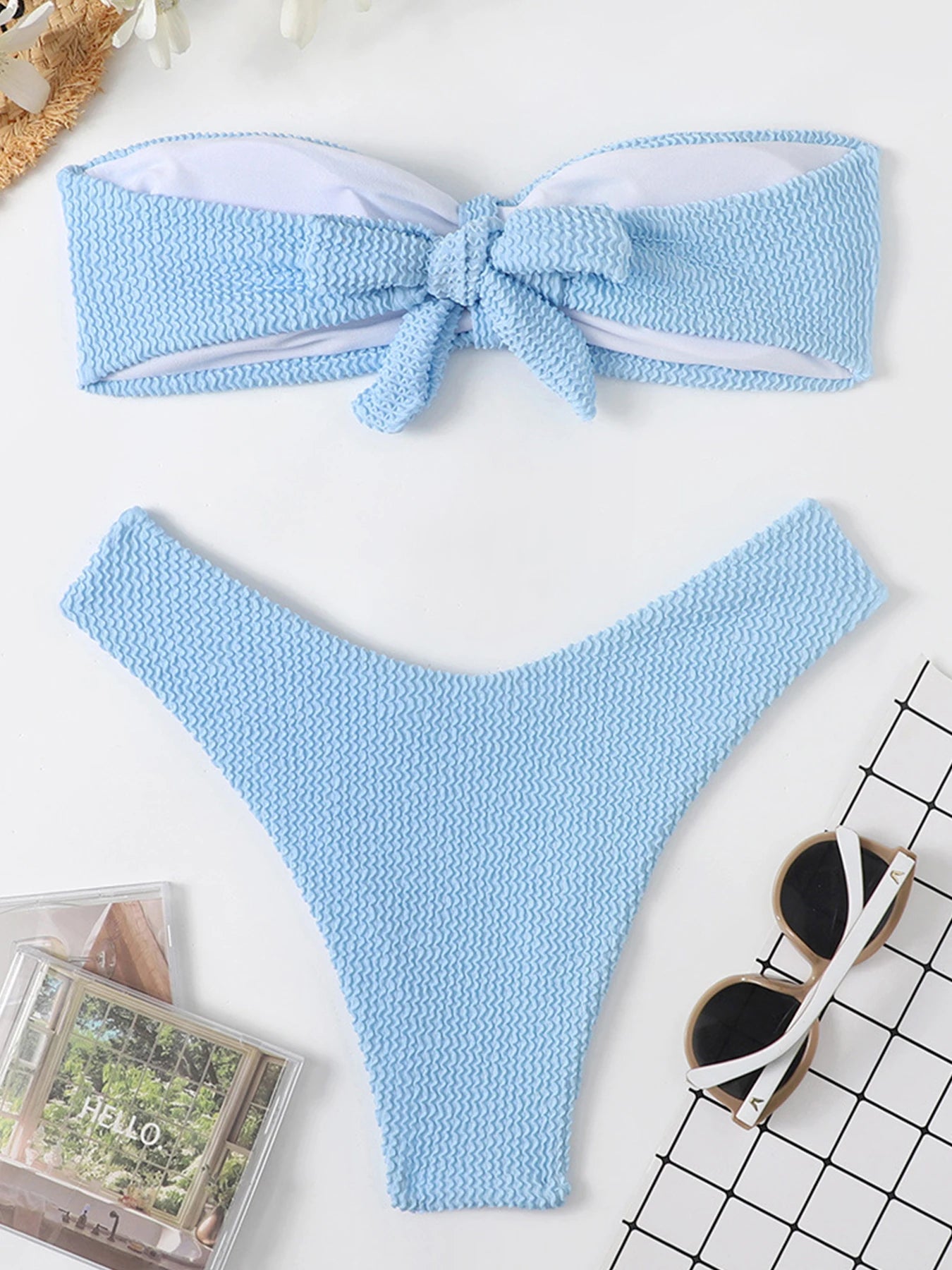 2023 New Sexy Ribbed Bandeau Bikini Brazilian Swimwear Women Swimsuit Female Strappy Bikini Set Two Pieces Bathing Suit Bathers