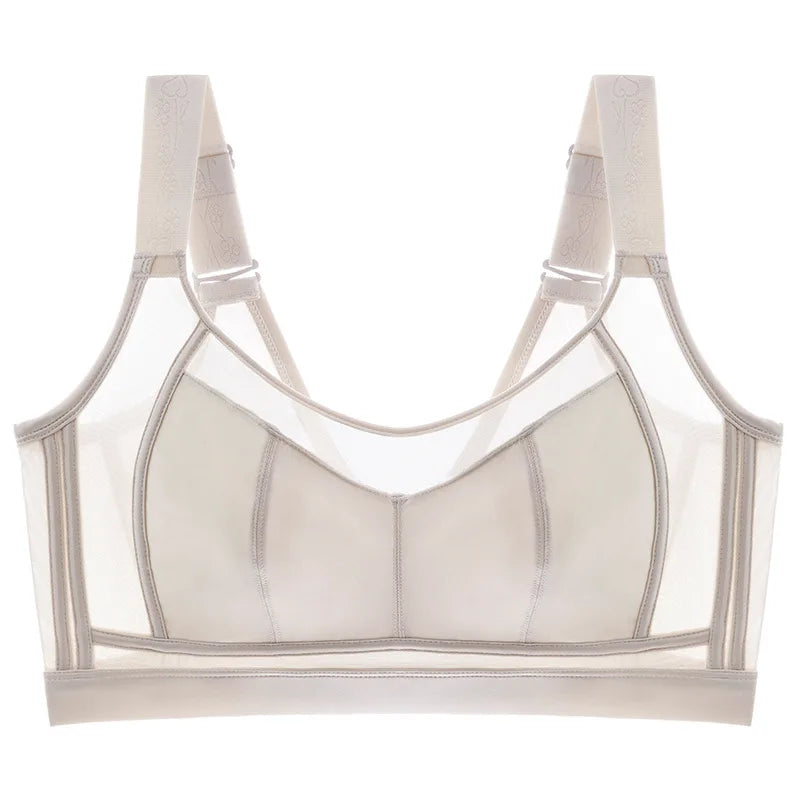 Women Large Size Underwear Full Cup Thin Bra Summer Ultra-thin Anti-Sagging Minimizer Push Up