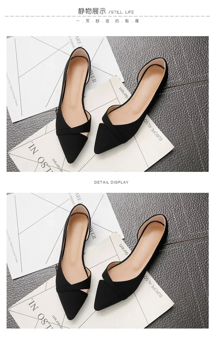 Women Flats Pink Black Pure Color Plus Small Size  35 Large 41 42 43 44 Suede Leather Pointed Toe Office Lady Flat Heel Shoes