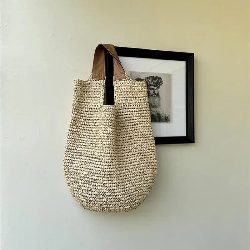 Women Beach Vintage Handmade Woven Shoulder Bag Raffia Rattan Shopping Bags Bohemian Ladies Summer Travel Vacation Casual Totes