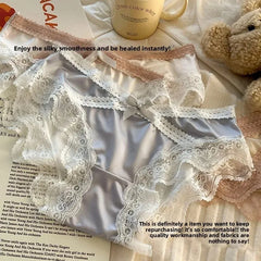 French Lace Underwear Pure Cotton Crotch Satin Sexy Triangle Panties Women's Innerwear Comfortable Breathable Ladies Briefs