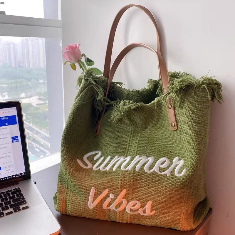 Canvas Women Handbags Large Tote Beach Bag Shopping Bags Underarm Shoulder Bag For Female Casual Top-Handle Bags