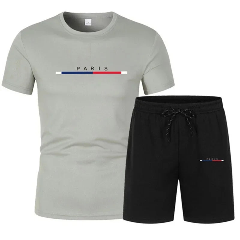 2025 Fashion two-piece sportswear, quick-drying T-shirt and shorts set, men's sportswear set, men's mesh breathable set