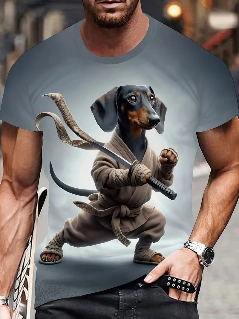 White funny men's T-shirt cartoon 3D printing summer casual short sleeved pullover fashionable T-shirt outdoor men's clothing