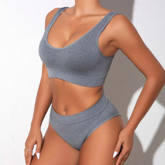 Women Underwear 2 Pcs Set Ribbed Seamless Low Rise Sexy Panties And Bras Sets Breathable Comfortable Female Underpants Lingerie