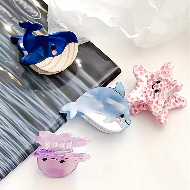 Acetate Ocean Animal Hair Clips for Women Non-Slip Summer Beach Accessories Crab Starfish Whale Multi-Pack Gifts