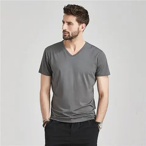 Summer Fashion Luxury Brand T-Shirts for Men with V-Neck Short Sleeves and Ice Silk Modal Fabric Gym Golf Clothing Men Tops
