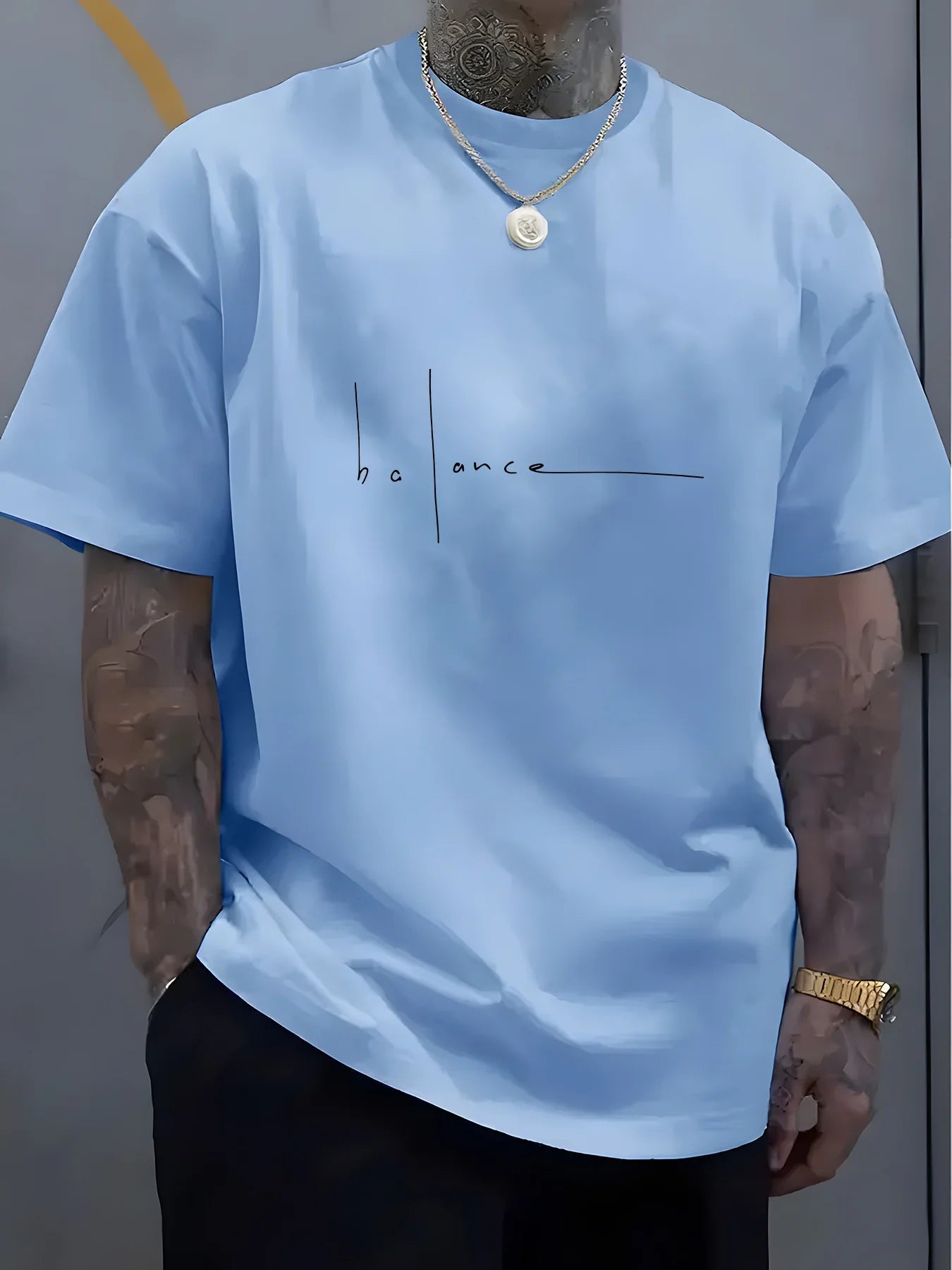 Men's summer  pure cotton fashionable casual sports loose trend balance letter print round neck short sleeved T-shirt top