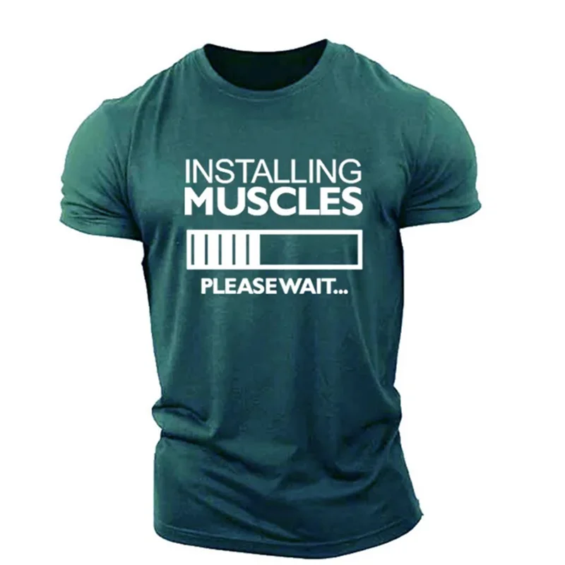Men's Muscles Letter English Elements T-shirts Short Sleeve Summer Casual Sporty Gym Tops 3D Print O-Neck Big Size Male Tee