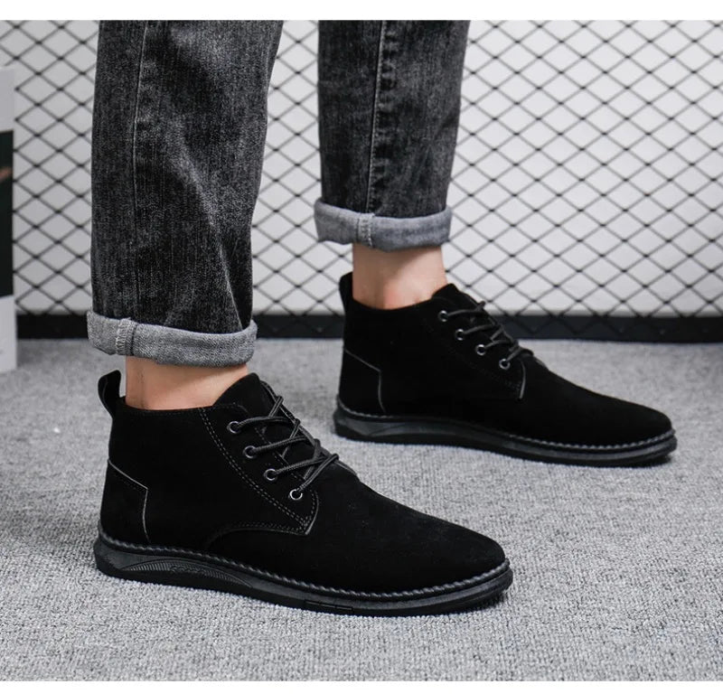 2025Men's Shoes High-top Casual Shoes High Quality Suede Chelsea Boots Fashion British Ankle Boots Business Oxfords Dress Shoes