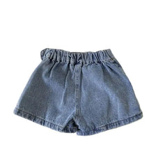 Korean Fashion New Summer Kids Girl Skirt Shorts Solid Elastic Waist Button Soft Denim Culotte Children Versatile Clothing