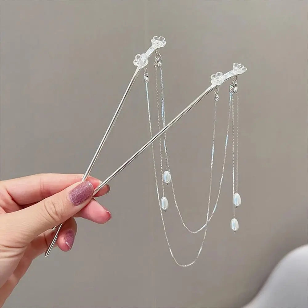 Headwear For Men For Women Fan Flower Hair Clip Hair Fork Hair Accessories Double Tassel Hair Stick Chinese Style Hairpins