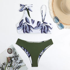 2025 Asymmetric Print String Bikini Set Sexy Swimsuit Women Swimwear Female Bathers Bathing Swimming Swim Suit Beachwear Summer